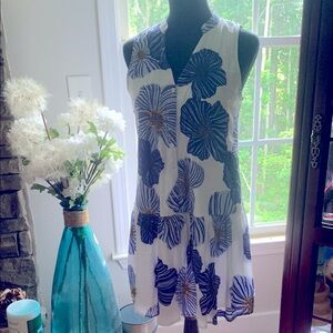 Nine West Blue and White Sleeveless Halter Sundress